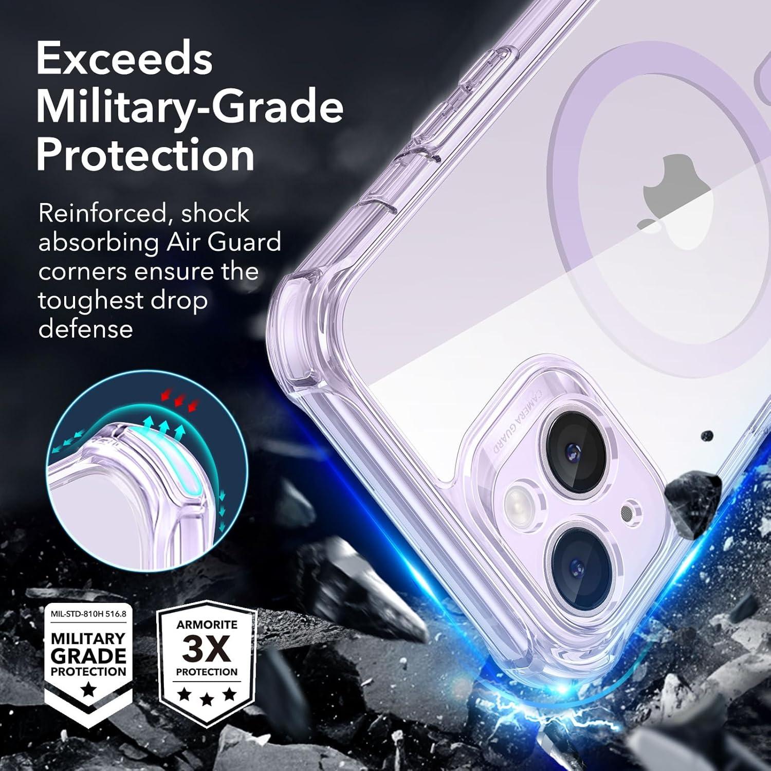 ESR iPhone 14 Hülle MagSafe 360 Grad Schutzhülle Stoßfest Militärnorm Magnetisch Kameraschutz Klar Lila