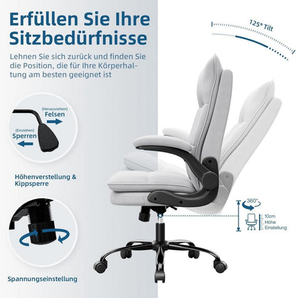 Ergonomischer Bürostuhl mit hochklappbarer Armlehne, Grau, 150 kg