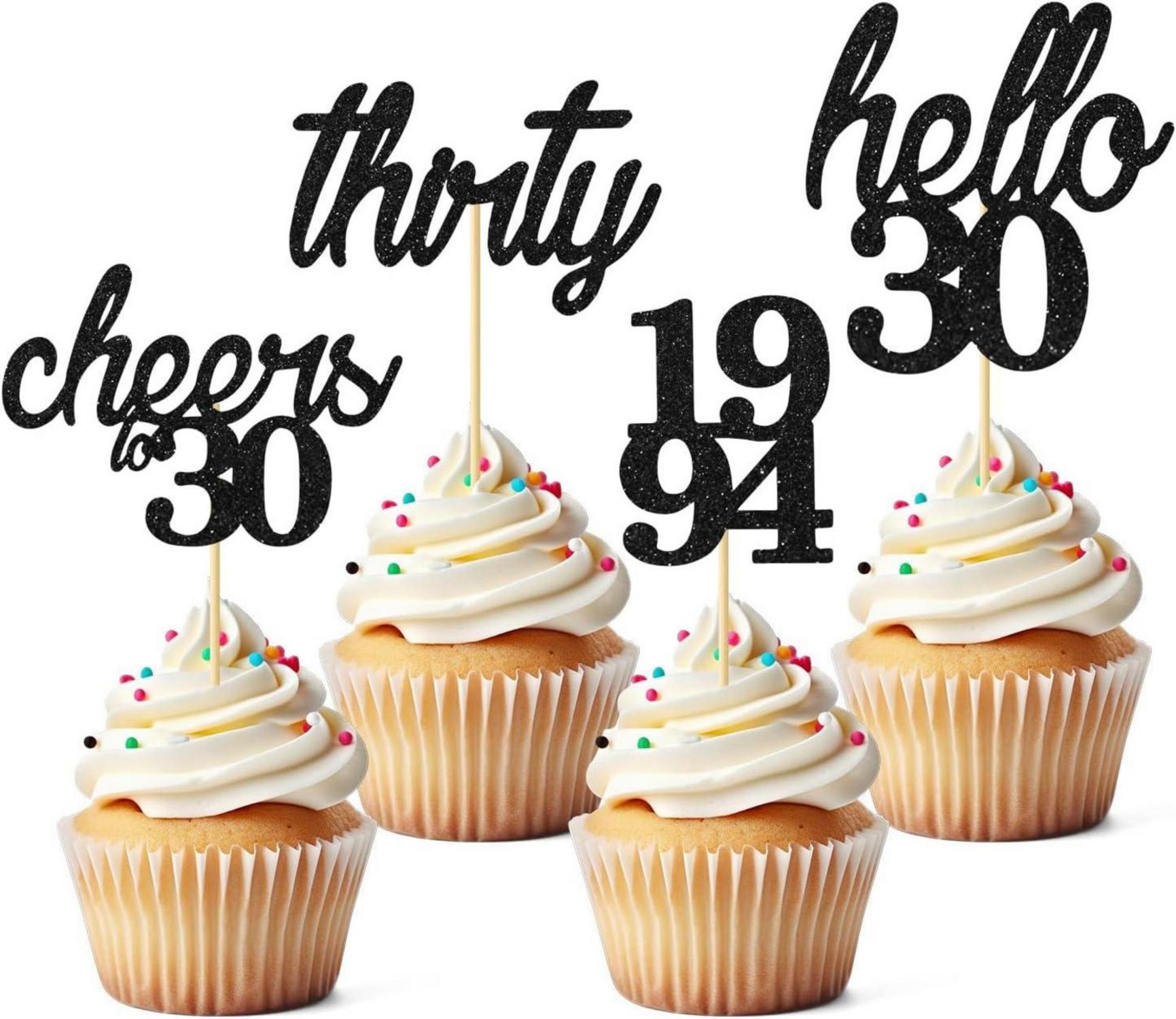 24 Cake Topper 30 Geburtstag Cupcake Decoration Black