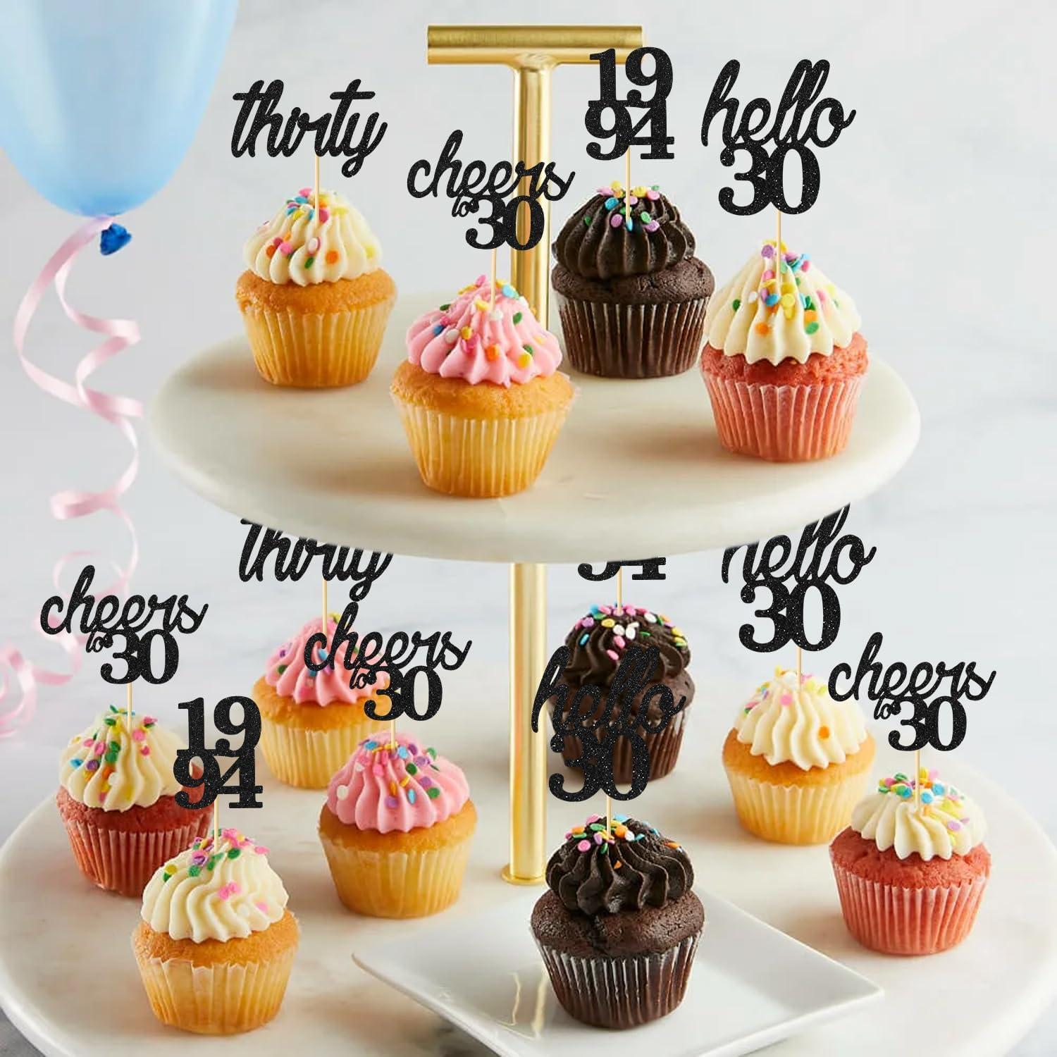 24 Cake Topper 30 Geburtstag Cupcake Decoration Black