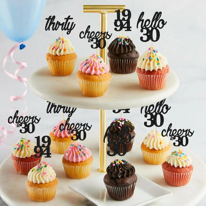 24 Cake Topper 30 Geburtstag Cupcake Decoration Black