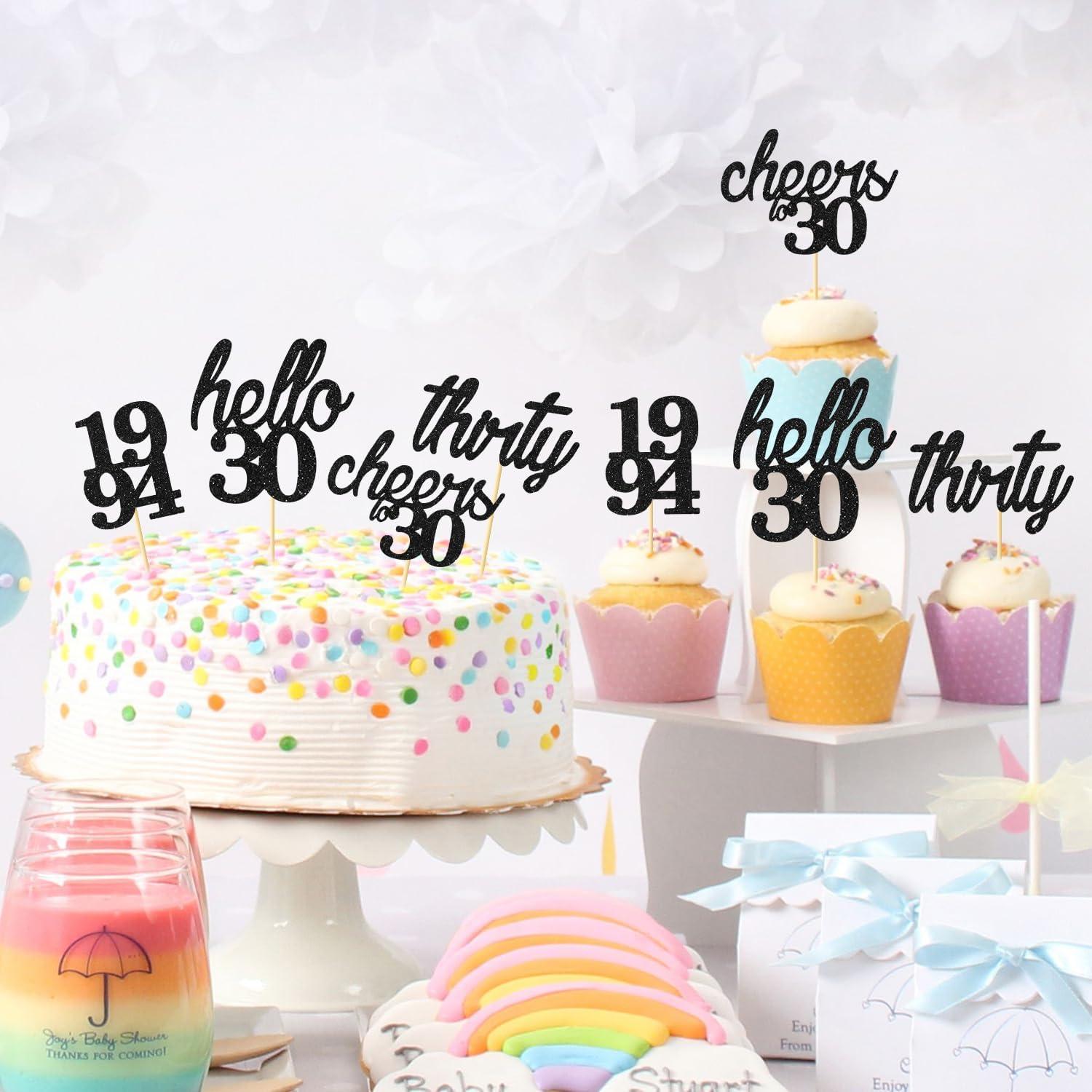 Cake-Topper 30. Geburtstag Schwarz Glitzer Cupcake Deko 24 Stück