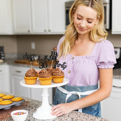 Cake-Topper 30. Geburtstag Schwarz Glitzer Cupcake Deko 24 Stück