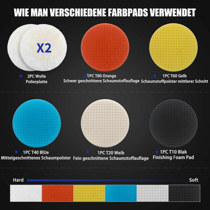 7tlg Polierschwamm Set 150mm Klett für Auto & Exzenterpoliermaschine