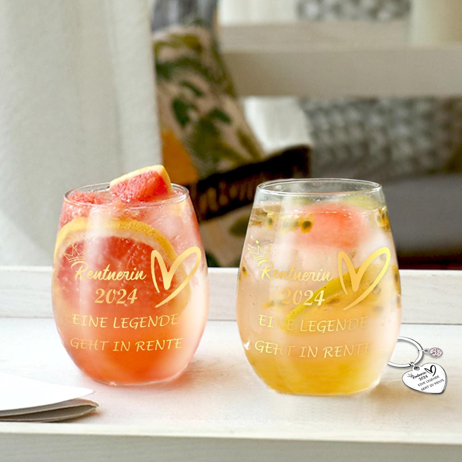Rentenglas 2024 Renteneintritt Geschenk Weinglas 480ml Personalisiert Ruhestand Gutschein Rente Rose