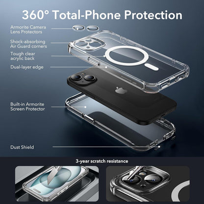 ESR iPhone 15 Hülle MagSafe 360° Schutzhülle Klar Stoßfest