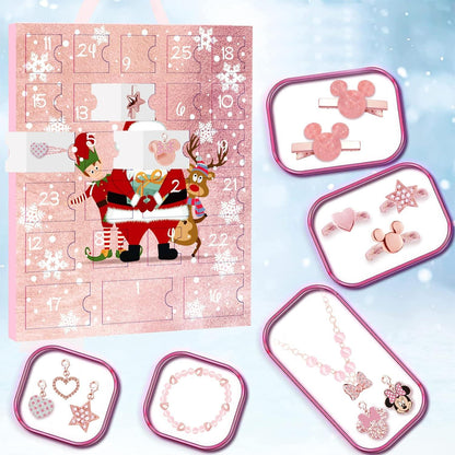 Adventskalender 2024 für Mädchen Kinder DIY Cartoon Animation Haarschmuck Ring Halskette