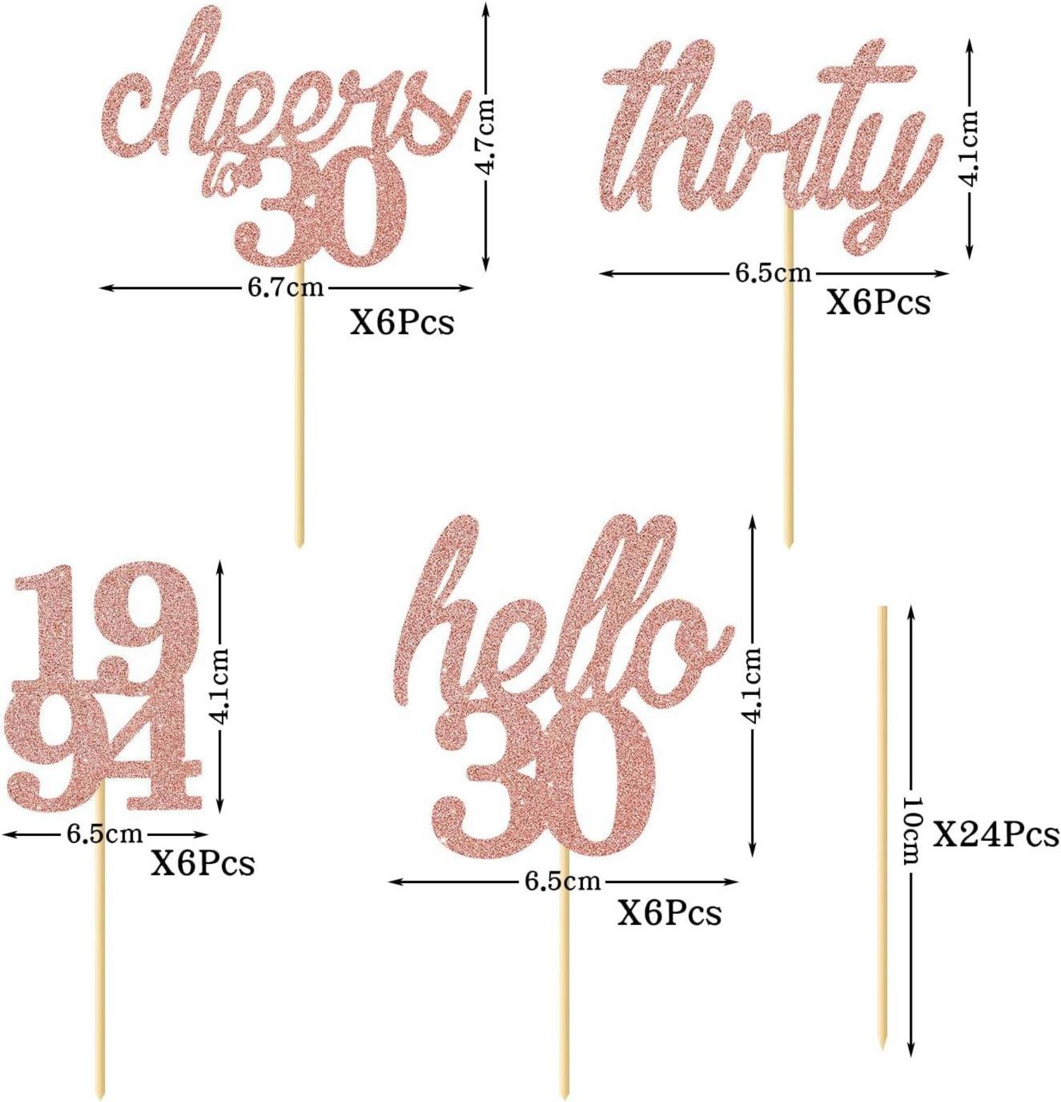 24 Stück Geburtstag Cupcake Topper 30 Tortendeko Rose Gold