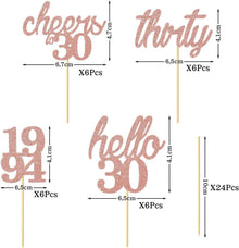 24 Stück Geburtstag Cupcake Topper 30 Tortendeko Rose Gold