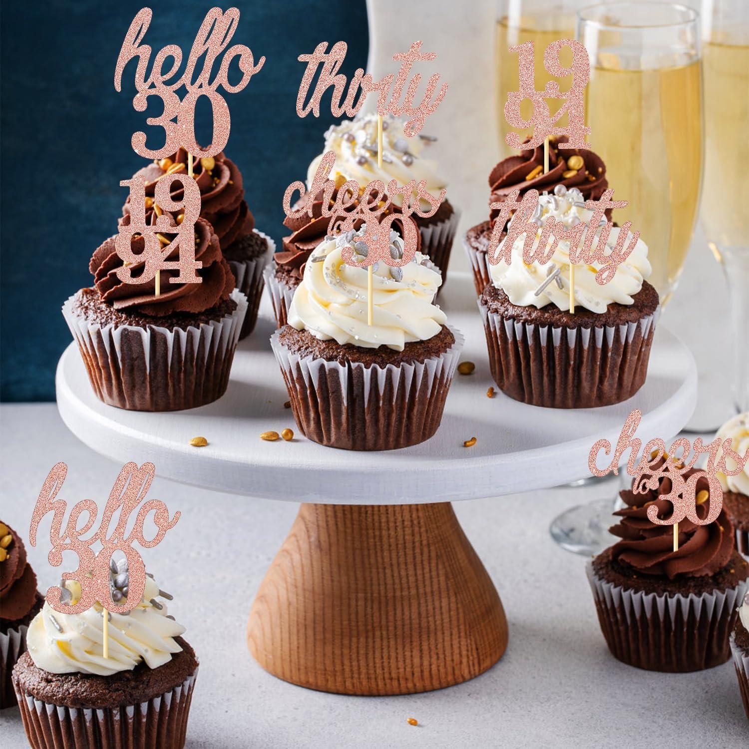 24er Set Rose Gold 30. Geburtstag Cupcake Topper & Tortendeko