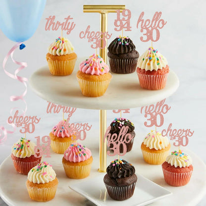 24er Set Rose Gold 30. Geburtstag Cupcake Topper & Tortendeko