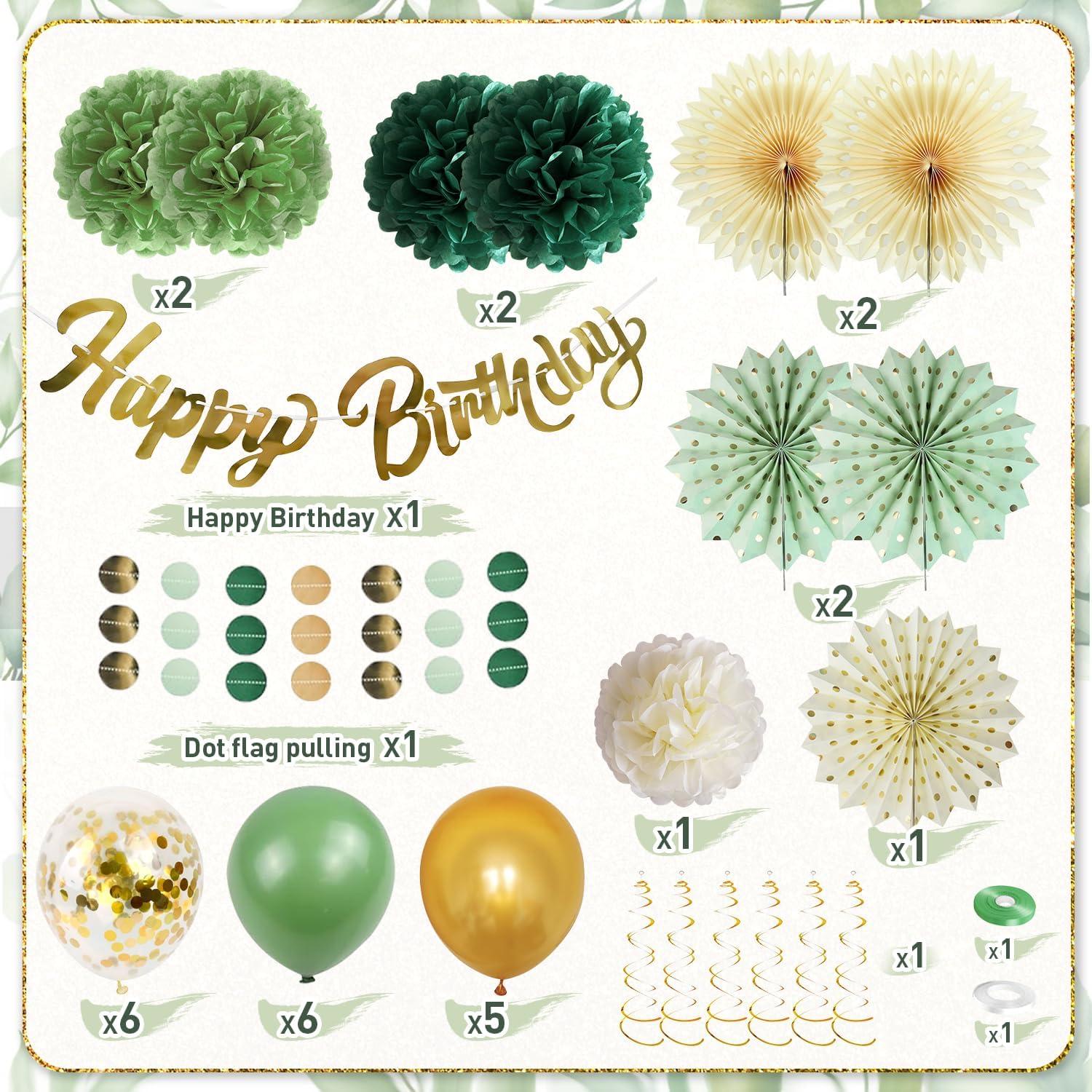 Geburtstagsdeko Sage Grün Pompons Happy Birthday Girlande