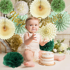 Geburtstagsdeko Sage Grün Pompons Happy Birthday Girlande