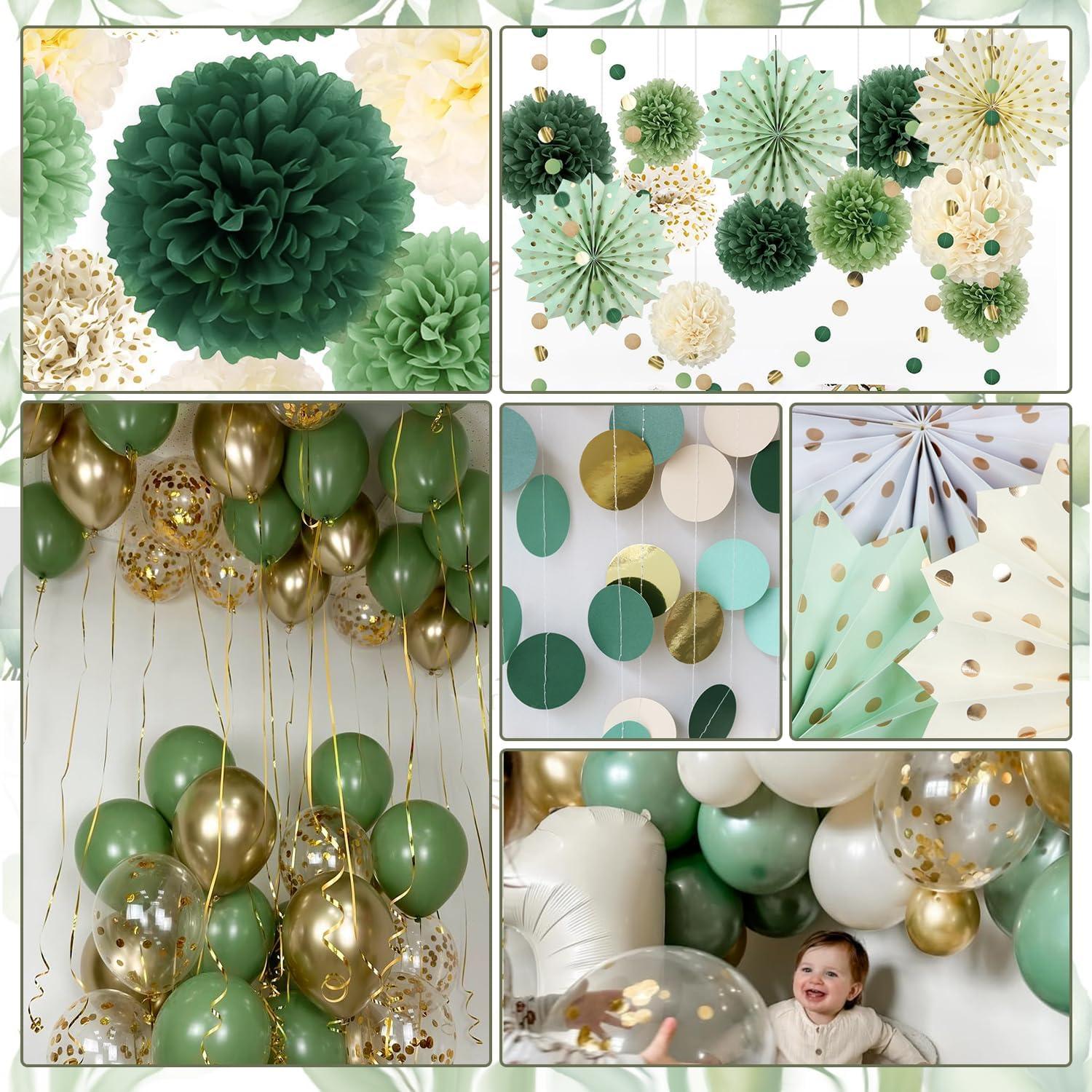 Sage Grün Geburtstagsdeko Pompons Happy Birthday Girlande Balloons