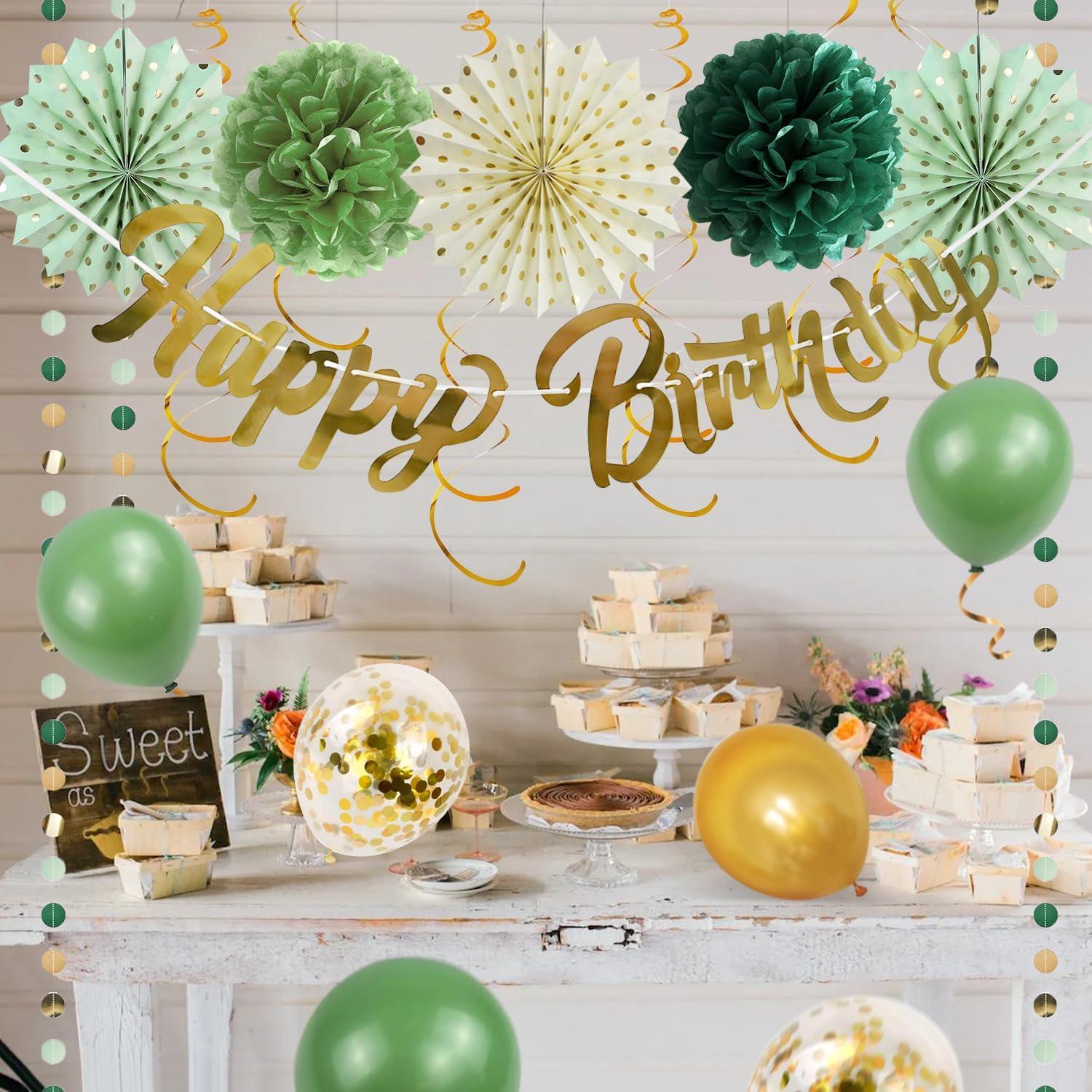 Geburtstagsdeko Sage Grün Pompons Happy Birthday Girlande