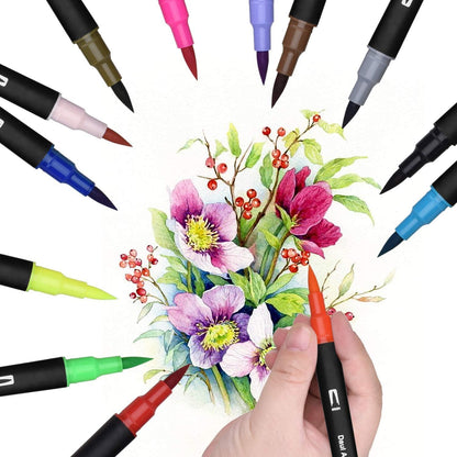 Dual Brush Pen Set 24 Farben Aquarellstifte für Handlettering & Kalligraphie