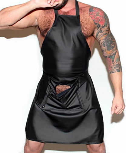 Erotische Herren Schürze mit Reißverschluss und Offenem Schritt