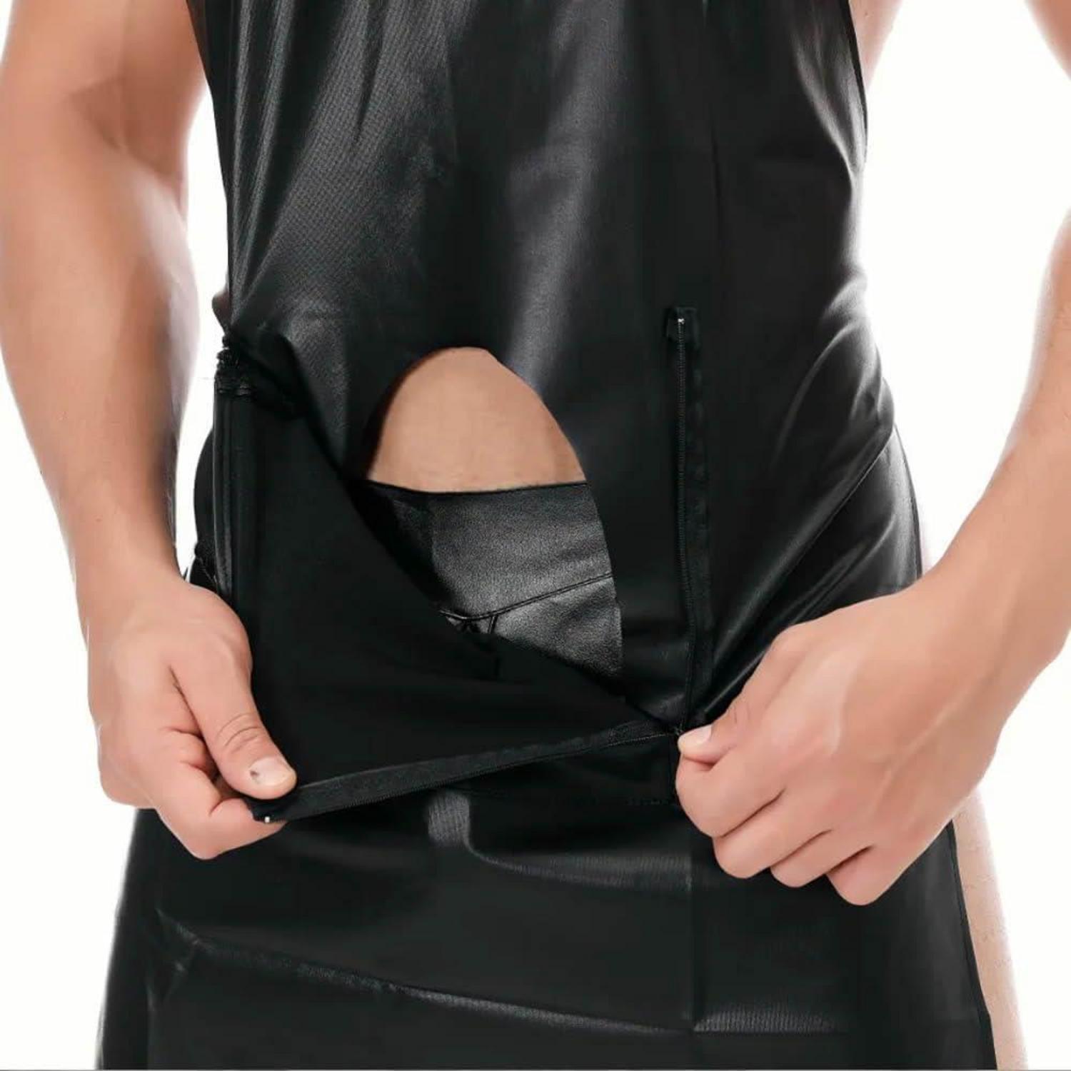 Erotische Herren Schürze Reißverschluss Lackleder Dessous_ONE SIZE