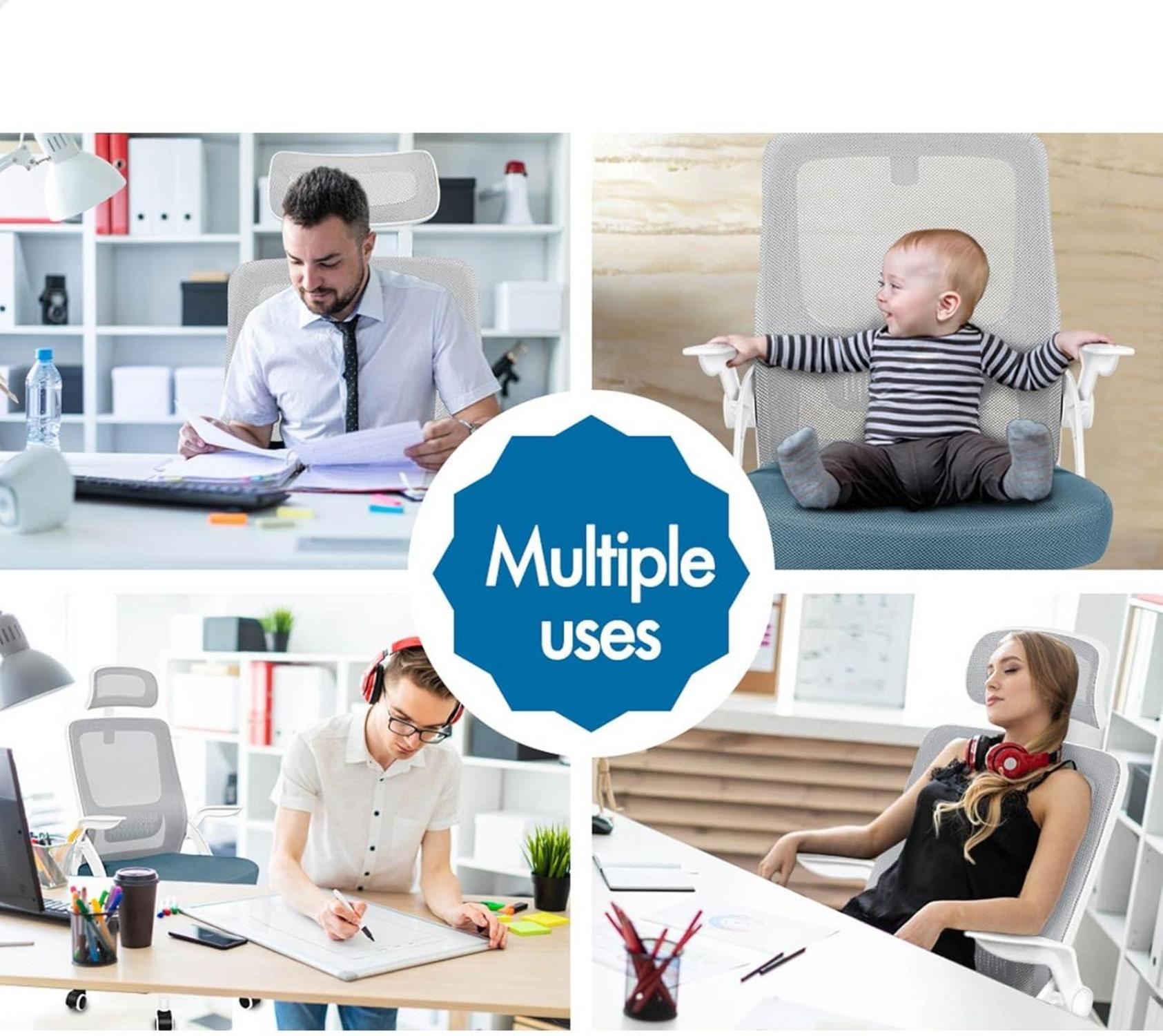 ALFORDSON Büro-Schreibtischstuhl Ergonomisch, Blau & Grau Lordosenstütze & Kopfstütze