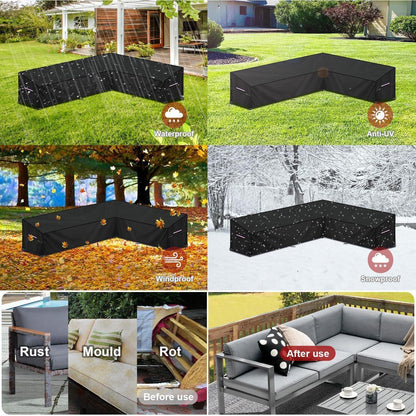 L-Form Gartenmöbel Abdeckung | Wasserdicht & Windfest | 280x190x90x80/60cm