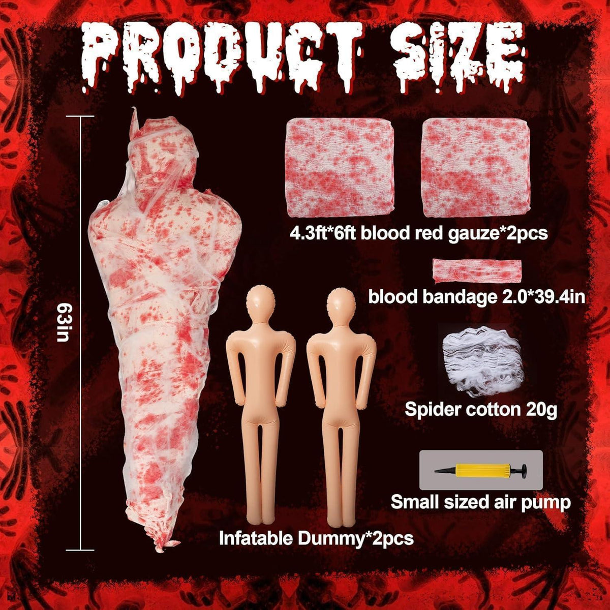 2x Halloween Leichen Requisiten Set mit Gaze & Blutverband