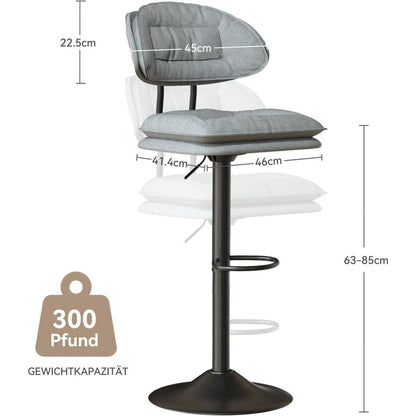 Barhocker 2er Set Ergonomisch Gepolstert Hellgrau