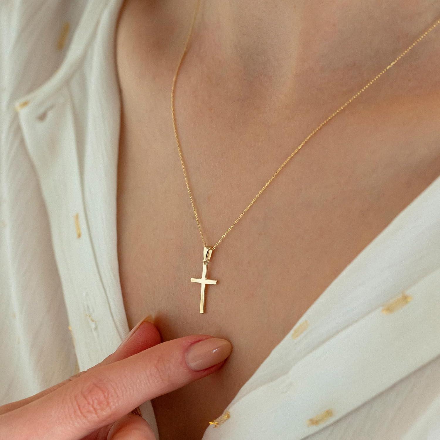 Goldene Kreuz Kette Layered Damen 14K Vergoldet Halskette Modeschmuck