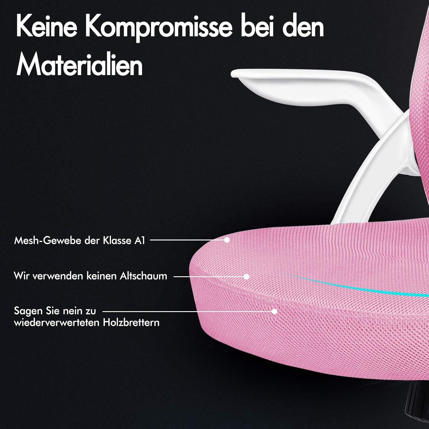 Ergonomischer Bürostuhl mit Lordosenstütze und Kopfstütze, Rosa
