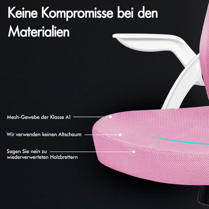 Ergonomischer Bürostuhl mit Lordosenstütze und Kopfstütze, Rosa