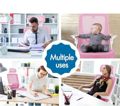 Ergonomischer Büro-Schreibtischstuhl mit Lordosenstütze und Kopfstütze, Rosa