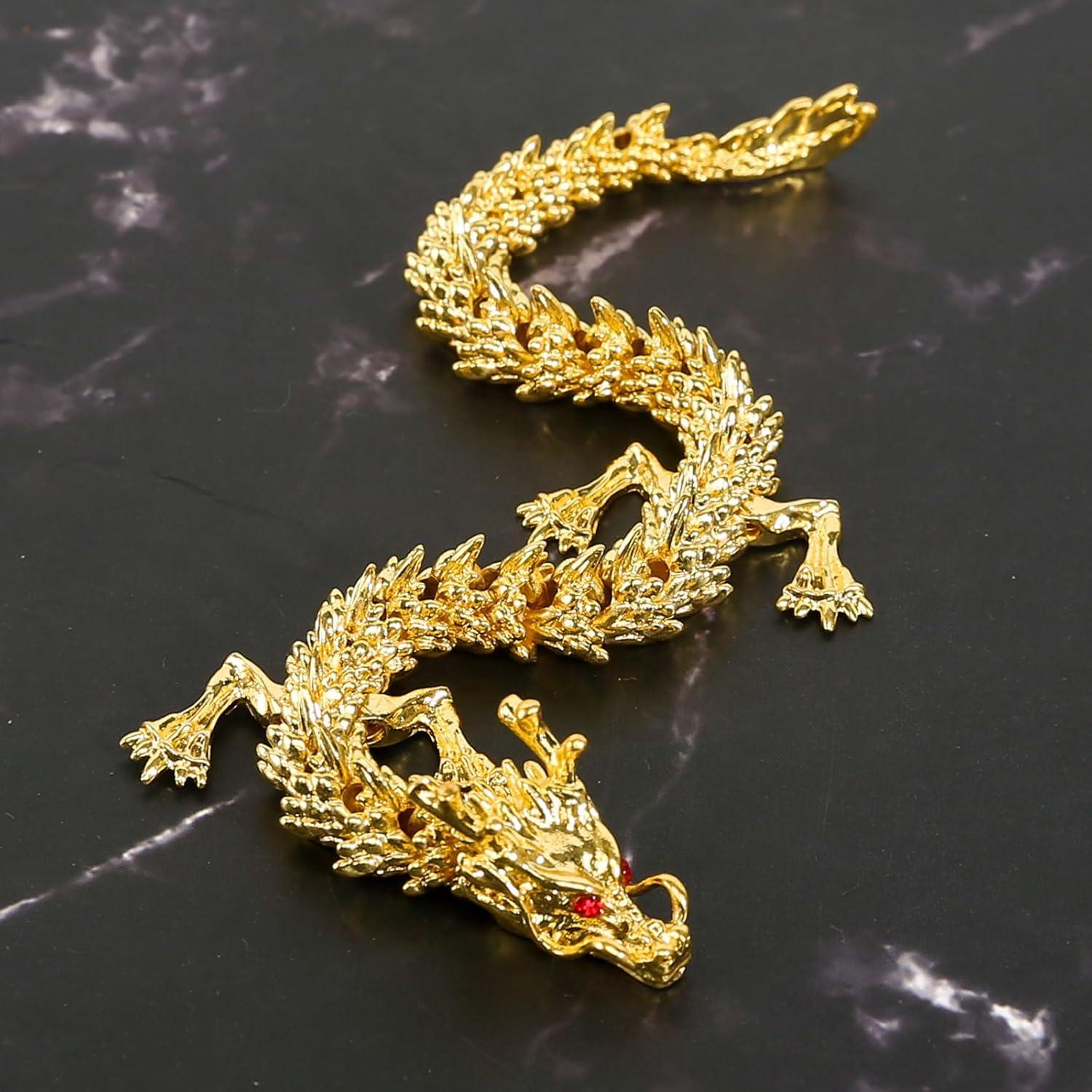 Chinesische Goldene Feng Shui Drachenstatue mit Beweglichen Gelenken