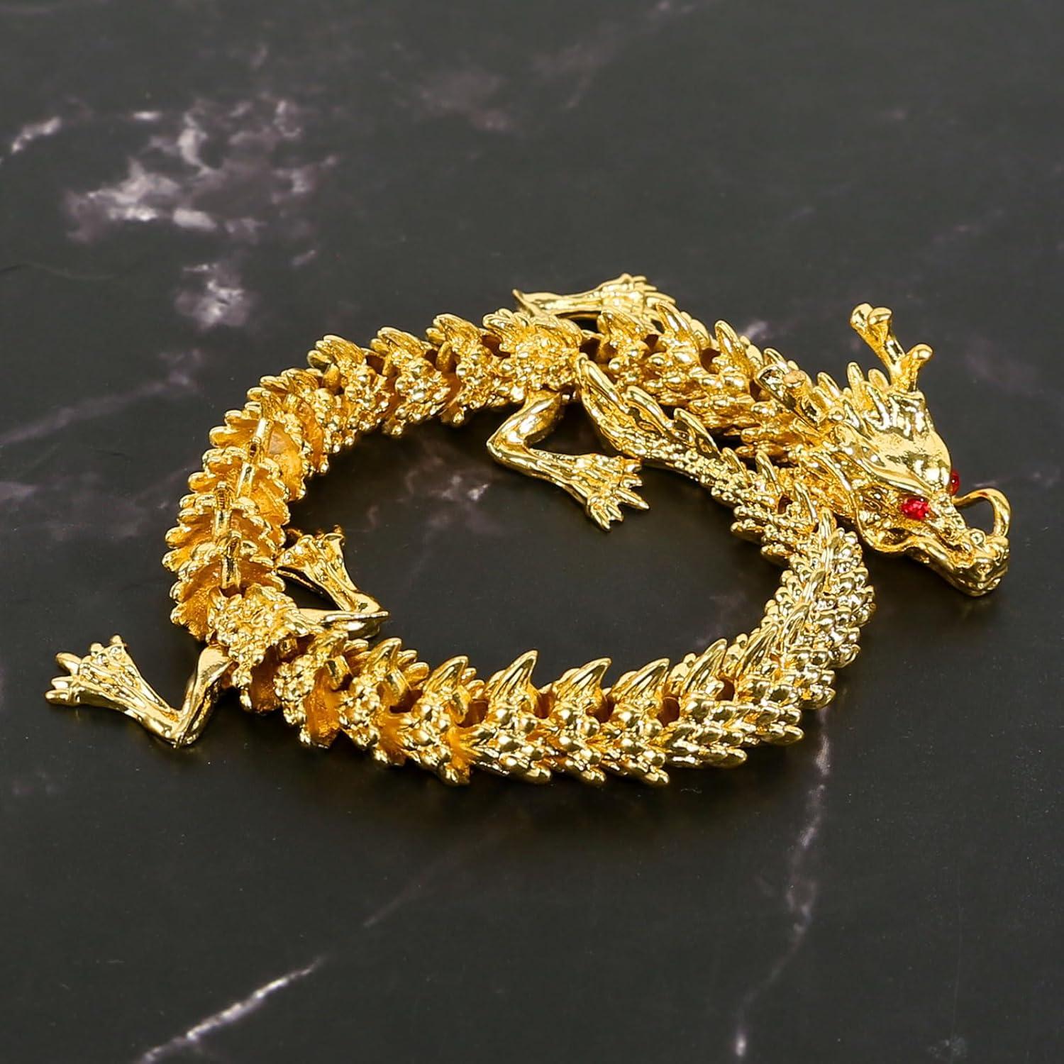 Chinesische Goldene Feng Shui Drachen Statue mit Beweglichen Gelenken und Displaybox