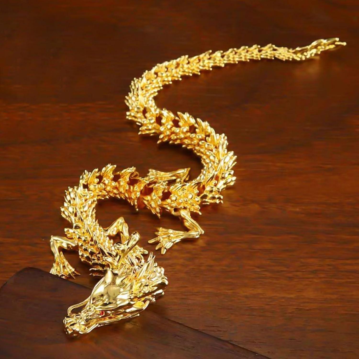 Goldene Chinesische Feng Shui Drachen Figur mit Beweglichen Gelenken Displaybox