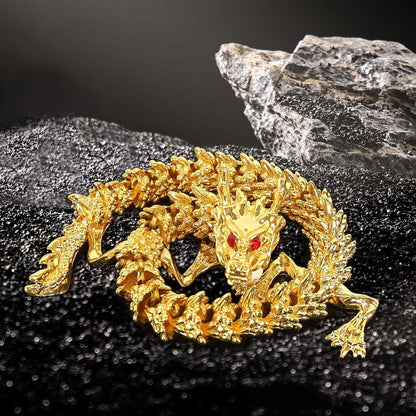 Chinesische Goldene Feng Shui Drachenstatue mit Beweglichen Gelenken