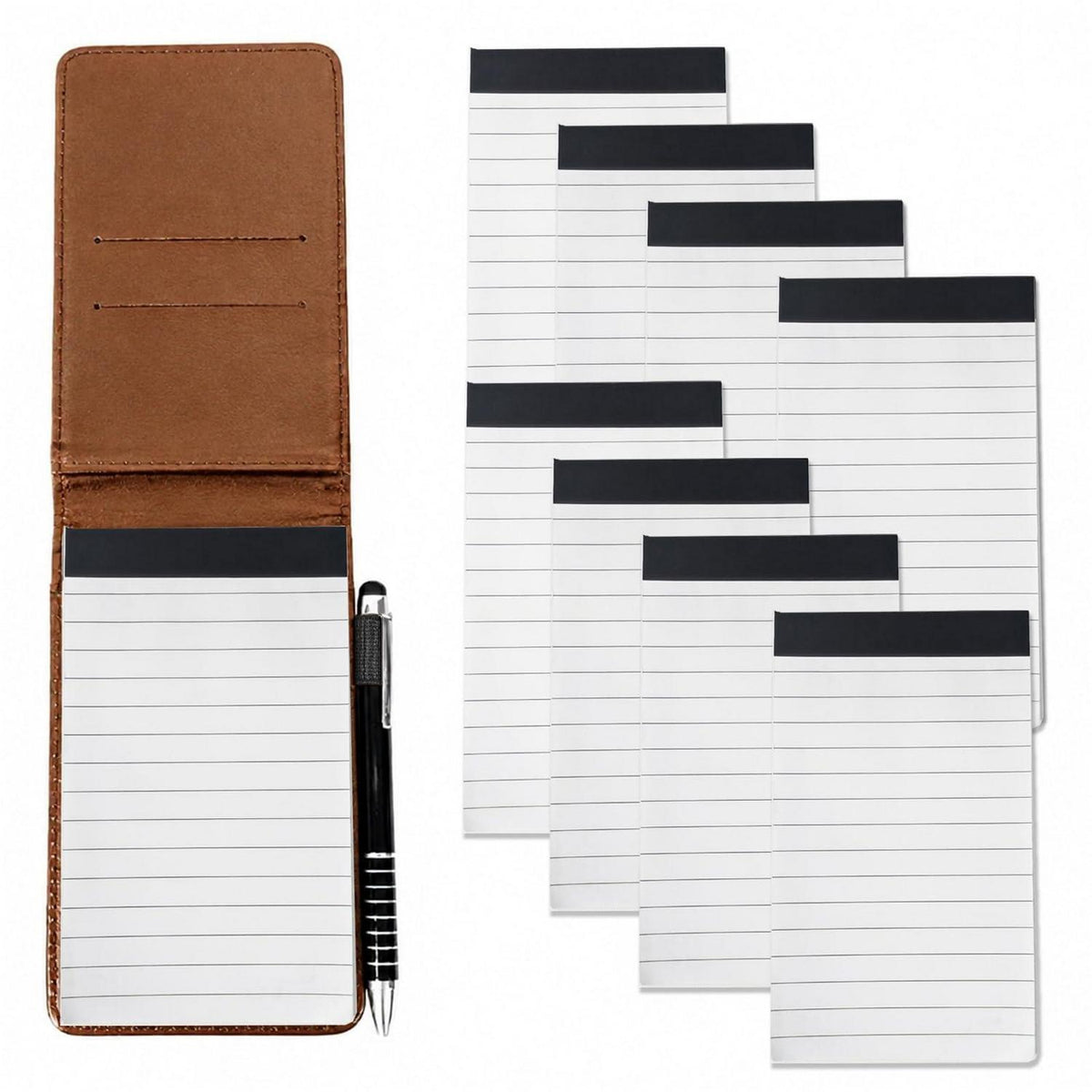 Kleines Notizbuch Set A7 mit Band & Stift in Lederoptik