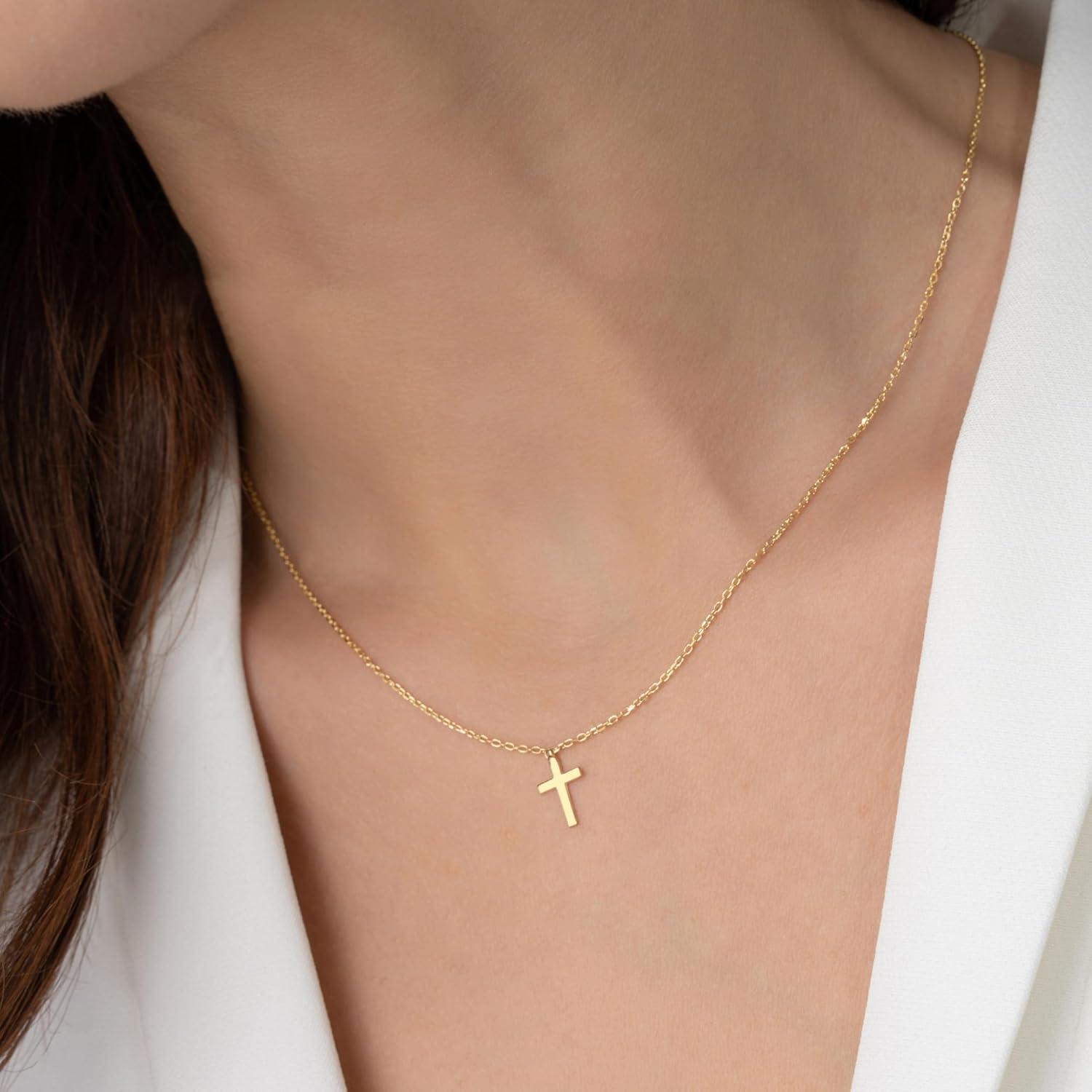 TINGN Kreuz Kette Gold Layered Damen 14K vergoldet Halskette mit einstellbarer Kette