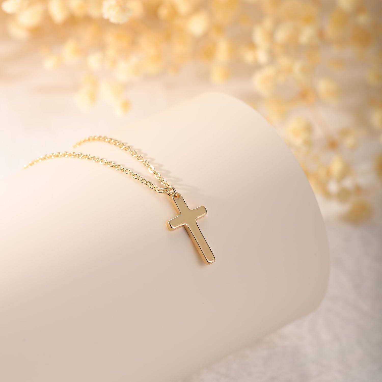 Kreuz Kette Goldkette Damen 14K Gold Vergoldet Layered Halskette
