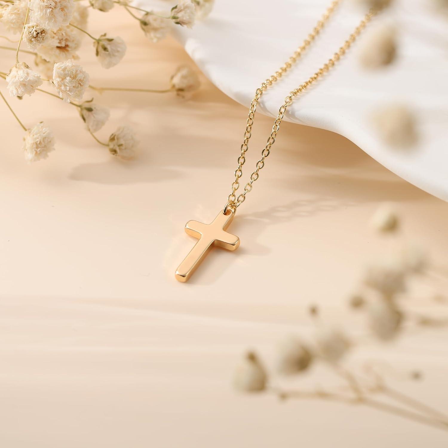 Gold Kreuz Kette Damen 14K Vergoldet Layered Choker Halskette