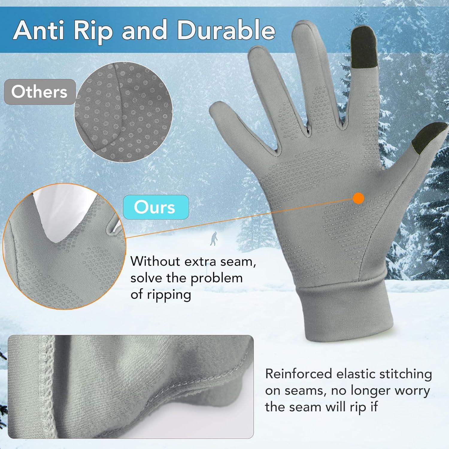 Unigear Touchscreen Laufhandschuhe, Winddicht, Warm, Rutschfest, Winter - Grau