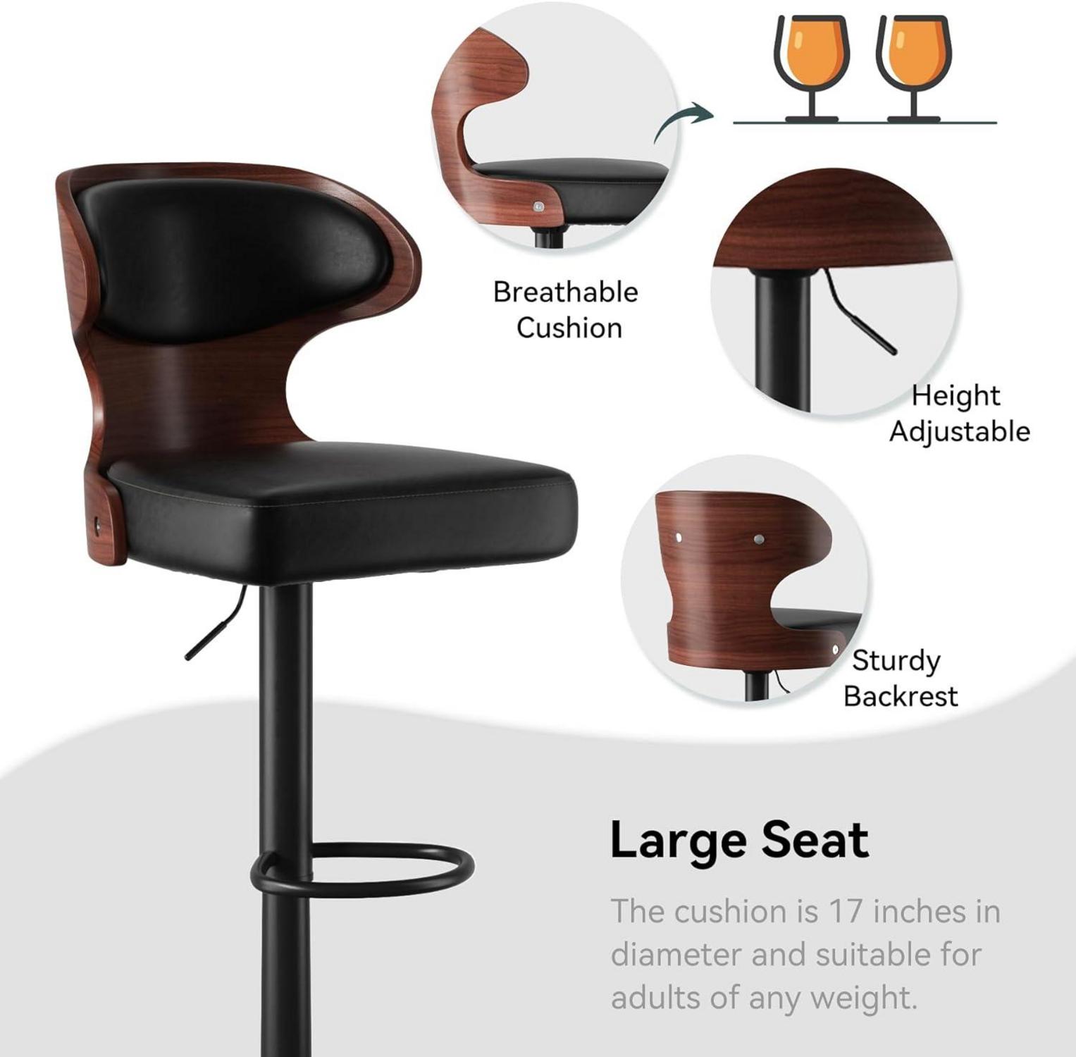 Barhocker 2er Set Barstuhl Tresenhocker Bistrohocker 360° Drehstuhl Küchenstühle Rückenlehne Fußstütze Stahl Schwarz Nussbaumholz