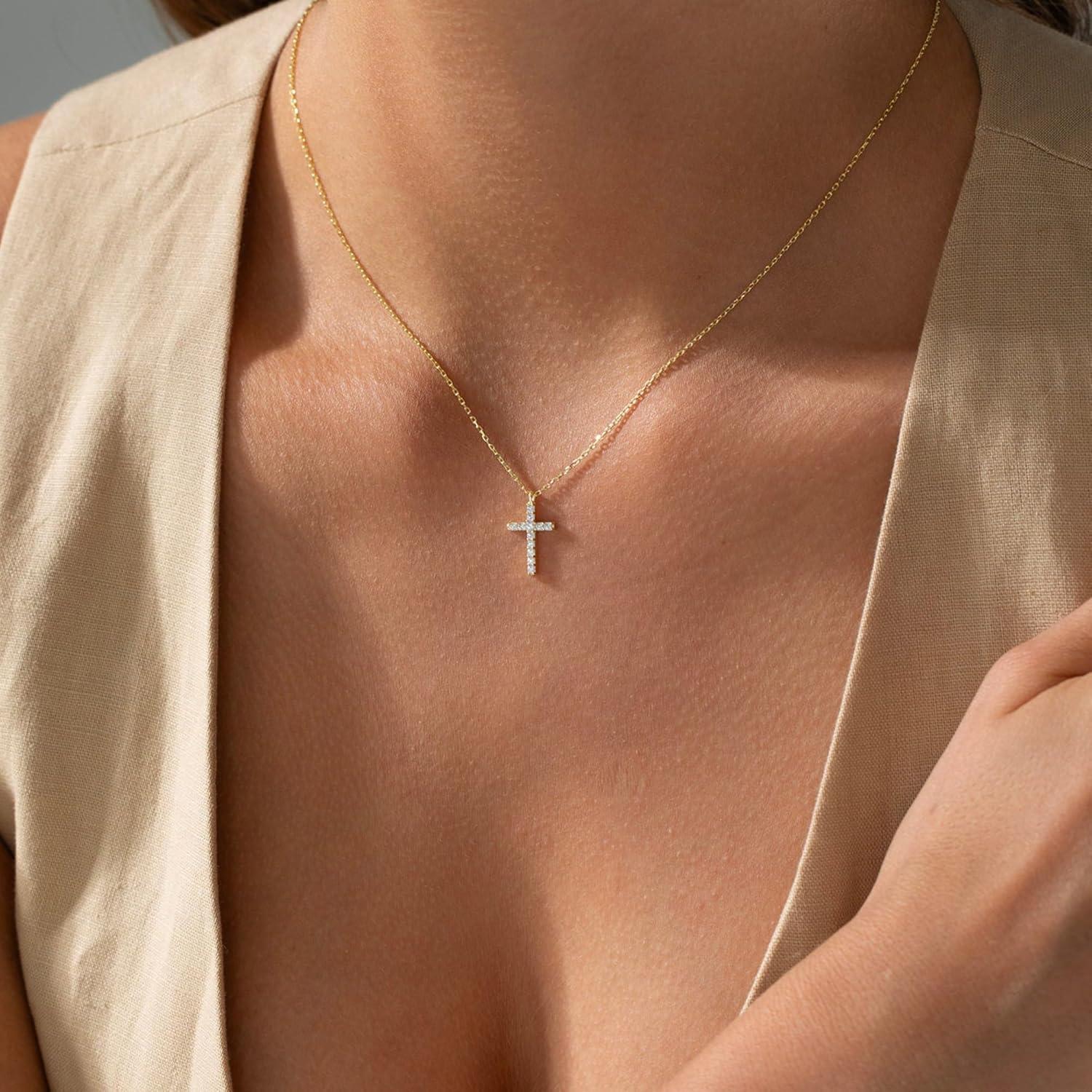 TINGN Kreuz Kette 14K Gold Vergoldet Damen Layered Halskette