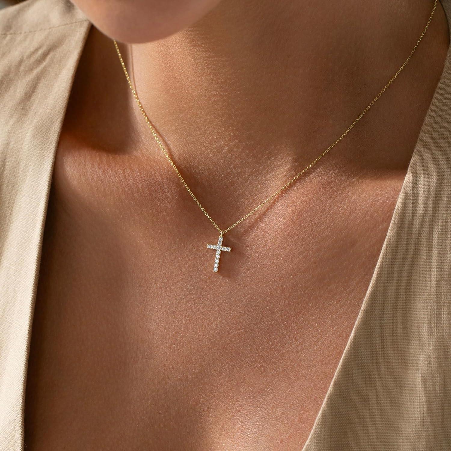 Goldene TINGN Kreuzkette - Damen 14K Gold Vergoldet Layered Halskette