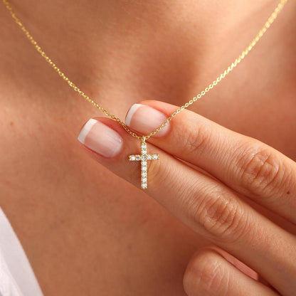 TINGN Damen Goldkreuz Layered Halskette - 14K Gold Vergoldet Exquisit Kristall Modeschmuck