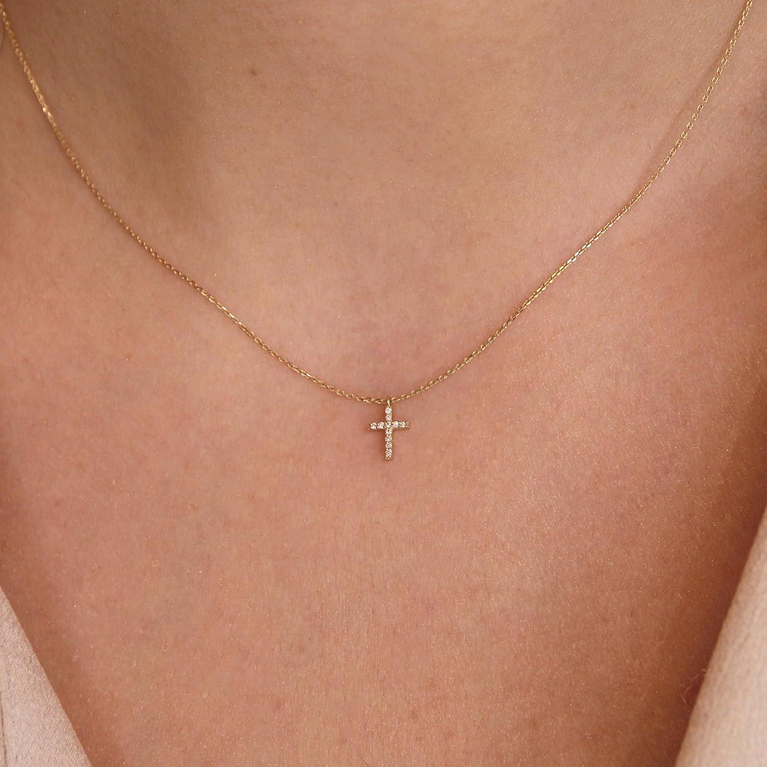 Kreuz Kette Damen 14K Gold Vergoldet Layered Choker Halskette Gold Modeschmuck