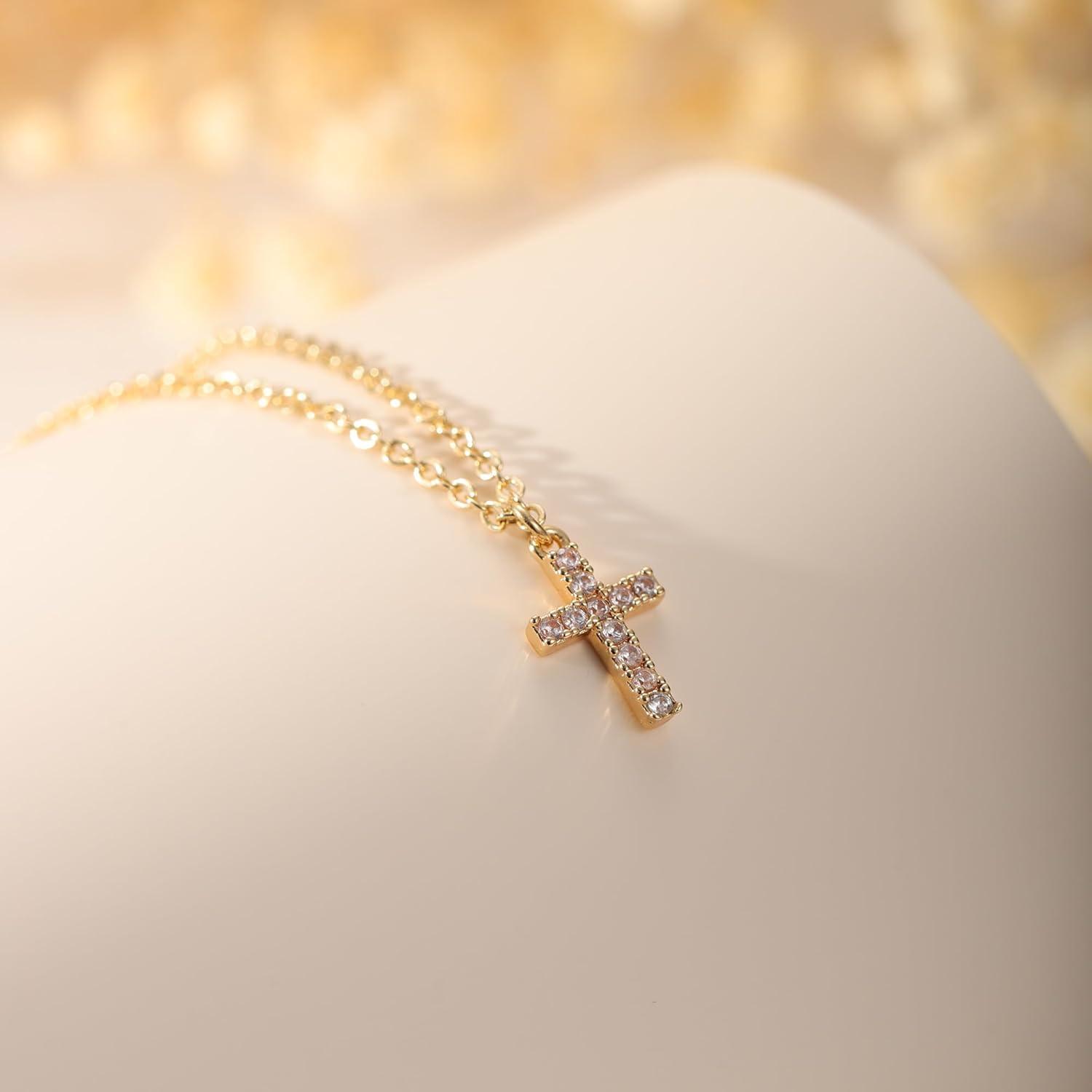 Kreuz Kette Damen 14K Gold Vergoldet Layered Halskette Exquisit