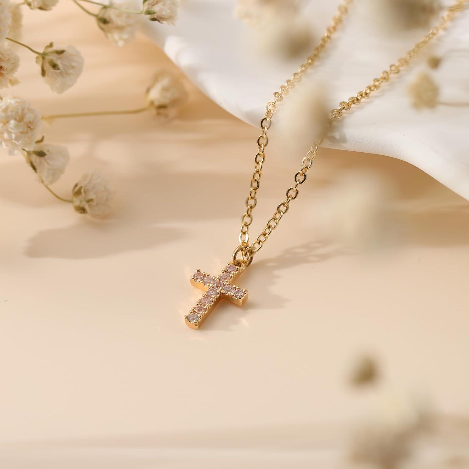 Kreuz Kette Damen 14K Gold Vergoldet Layered Choker Halskette Gold Modeschmuck