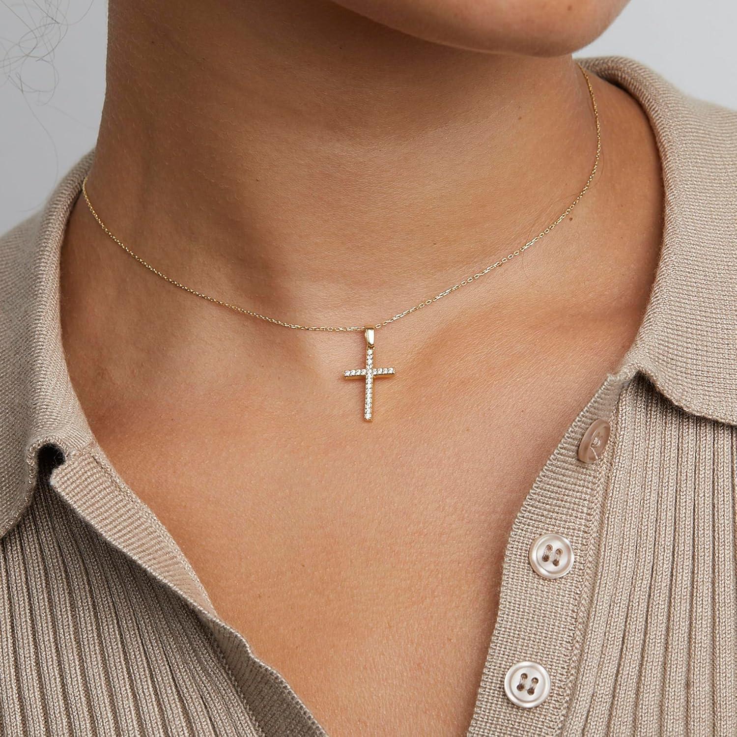 TINGN Damen Kreuz Kette 14K Gold Vergoldet Layered Choker