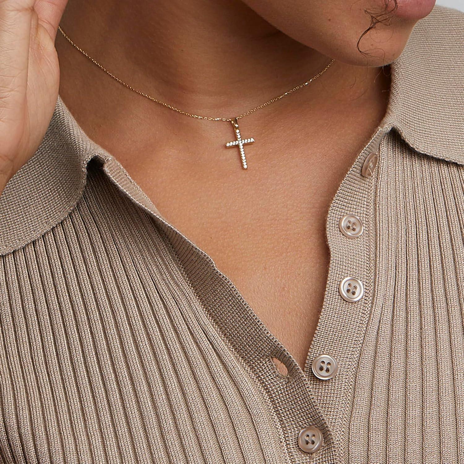 Goldene Kreuz Kette 14K Vergoldet Layered Damen Halskette