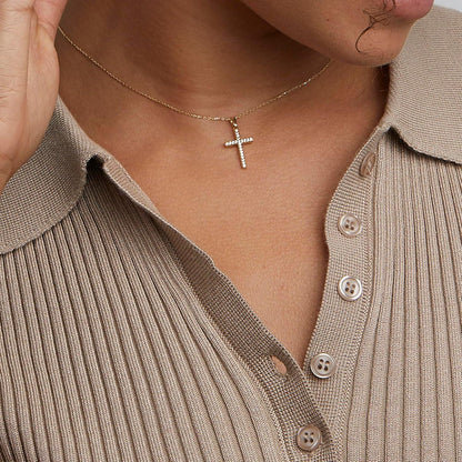 Goldene Kreuz Kette 14K Vergoldet Layered Damen Halskette