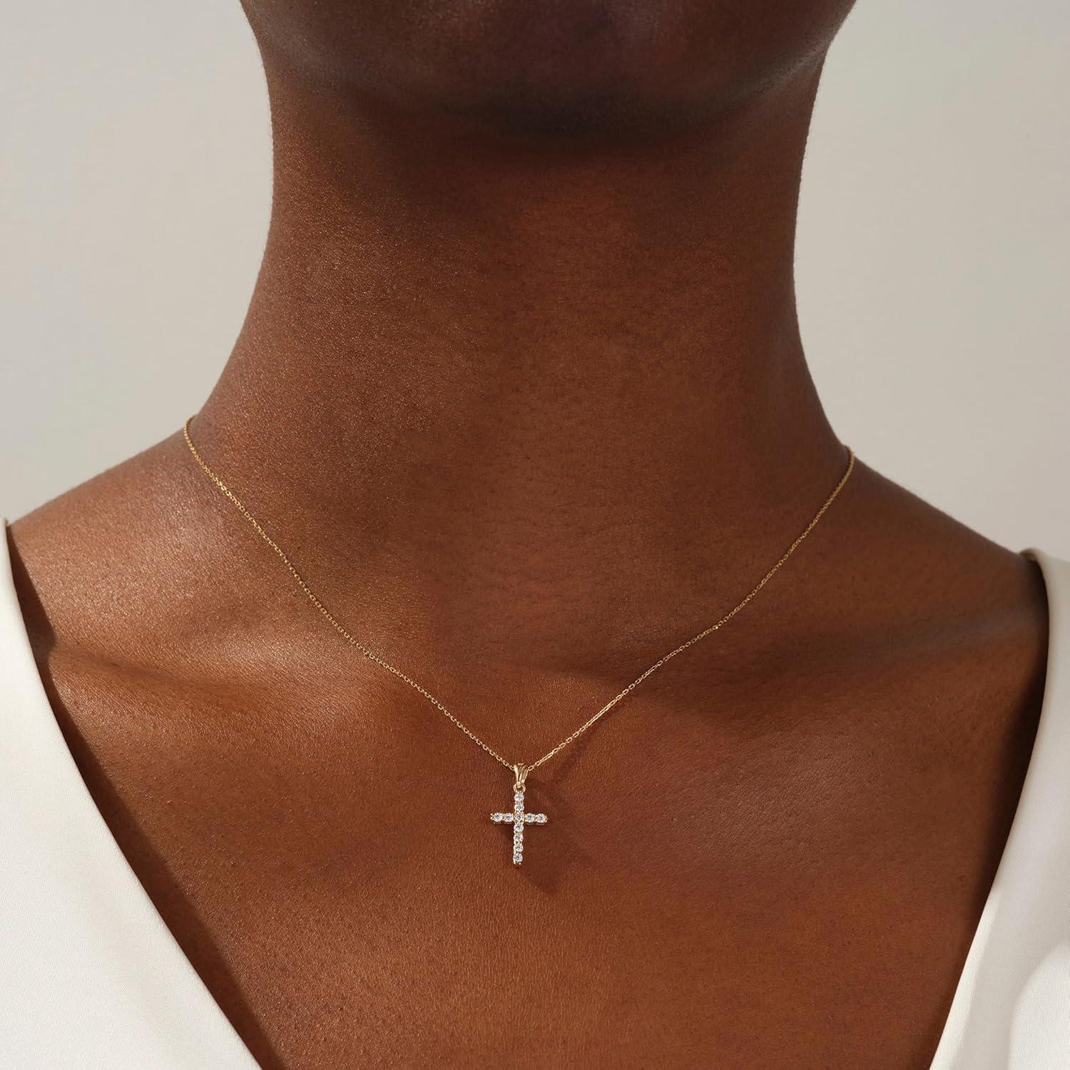 Gold Kreuz Kette Damen 14K Vergoldet Layered Kristall Choker